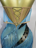 Sparkly Diamonds Tassel Long Dress Birthday Evening Party Sexy Strapless Side High Slit Mesh See Through Nightclub Stage Costume