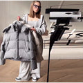 Women Hooded Stand Collar Cropped Puffer Jacket Zip Snap Button Loose Slim Short Quilted 2026 Casual Winter Warm Outerwear Coat
