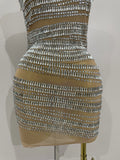 Luxury Sparkly Rhinestones Sexy Mesh See-through Mini Dress Women Celebrate Birthday Party Club Photo Shoot Stage Wear