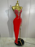 Sexy Strapless Shinning Rhinestones Bodycon Bandage Long Dress Women Fashion Celebrate Evening Party Vestido