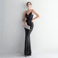 Women Strap Party Maxi Dress Sexy V Neck Evening Dress Celebrity Purple Sequin Dress Long Prom Formal Occasion  Dress