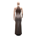 Sexy Rhinestone Patchwork Bodycon Dresses for Women Mesh See Through Sleeveless Birthday Party Evening Prom Maxi Dresses