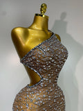 New Arrival Women Sexy Backless Hollow Out Diamond Evening Prom Gown Birthday Luxury Celebrate Stage Nightclub Outfit
