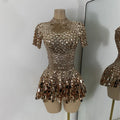 Sexy Women Short Sleeve Sparkly Sequins Stage Dress Luxury Evening Party Nightclub Performance Costume Stage Wear