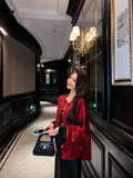 New Long Sleeved Jacquard Cardigan Summer Warm Loose Printing Versatile Retro Festival Red Lady Tang Suit Top