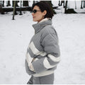 Women Color Block Spliced Ski Set Fleece Lined Stand Collar Zip Jacket Multi‑Pocket Wide Leg Trousers 2026 Winter Fashion Outfit