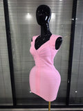 Pink Winered Women Sleeveless Sexy V-Neck Bodycon Mini Bandage Dress Celebrate Nightclub Party Fashion Homecoming Outfit