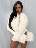 Patchwork Plush Bodysuits Women Deep V-Neck Sexy Autumn Winner Style Skinny Fashion Elasticity Midnight Streetwear