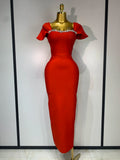 Celebrity Elegant Bandage Long Party Dress 2025 Women Sexy Square Collar Stretch Evening Prom Gown Club Luxury Birthday Dresses