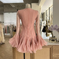 Elegant Design Flower Bud Buckle Long Sleeved Solid Color Slim Fit Short Dress For Women 2024 Spring Summer New Collection