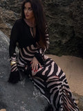 Women Zebra Stripe Long Dress Fashion Elegant Lace Up Full Sleeve Slim-fit Robes 2025 New Evening Party Fashion Lady Vestidos