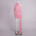 Pink Turtleneck Sleeveless Sexy Mini Dress For Women Fashion Irregular Folds Short Dress Femme Elegant Club Party Dress