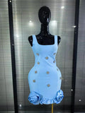 Black Skyblue Women Sleeveless Sexy O-Neck Shining Diamond Bodycon Mini Bandage Dress Birthday Party Photoshoot Stage Wear