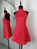 Fashion Polka Dot Dress Vintage High Waist Sleeveless Backless Neck Lace-up Dress Sexy Party Luxury Women Dresses Y2k
