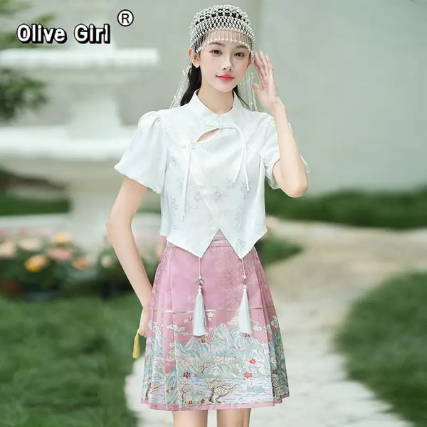 Olive Girl Red Embroidered Ma Mian Skirt for Ren Faire 2026 Garden Wedding Fairycore Photoshoot Everyday Wear S-XL XS-3XL Plus Size Hand Embroidered Dramatic Silhouette Romantic Garden Party Editorial Not Costume Chinese Heritage Fashion Women