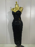 Elegance Pearl Beading Sequins Sleeveless Sexy Strap Bodycon Long Dress Women Celebrate Evening Party Birthday Outfit Vestido