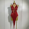 2026 New Sparkly Rhinestones Tassel Mesh Sexy See-Through Dress Latin Dance Outfits Women Bar Nightclub Show Party Stage Costume
