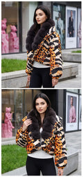 Zebra Print  Fur Collar Puffer Jacket Womens Button Down Trendy Warm Coat Fall Winter Party Club Streetwear Cozy Daily Outerwear