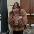 Exclusive Design Women Brown Gradient Mongolia Sheep Fur Jacket Coat Chic Street Fashion Girls Furry Outerwear Overcoat