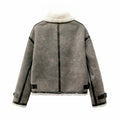 Winter Trip Strap with Fur All-in-one Fleece Double Lapel Long Sleeve Warm Windproof Grey Coat for Women