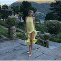 Romantic Halter Lace Up Maxi Dress Women Chic Ribbed Knit Ruffled High-slit Slim Long Dresses 2026 Lady Spring Trendy Vestidos