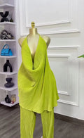 Fashion Women's Set Deep V-neck Halter Top and Wide Leg Pants Suits  Street Party Two 2 Piece Sets Outfits Tracksuit