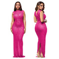 Fall Diamonds Hot Rhinestones O-neck Women Sleeveless Bodycon Long Dress Birthday Party Evening Prom Maxi Dresses