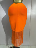 Elegant Celebrity Evening Club Party Prom Luxury Birthday Dress Women Sexy Top Short Tassel Skirt Orange Bandage Two Pices Set