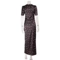 Satin Lace Patchwork Print Dress Women Black V-neck Short Sleeves High Waist Long Dresses Lady Hollow Out Daily Party Vestidos
