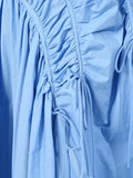 Solid Spliced Drawstring Folds Designer Maxi Dress for Women O Neck Puff Sleeve High Waist Elegant Party Dresses Female New