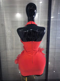 Red Color Women Sexy Halter Backless Shining Crystal Bodycon Mini Bandage Dress Celebrate Evening Party Christmas Clothing