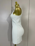Women Sexy Square Neck Sleeveless Bodycon Bandage Mini Dress Luxury Beaded Tropical Fruit Eveing Party Vacation NightClub Outfit