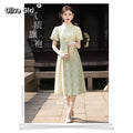 Olive Girl Green Dramatic Qipao for Ren Faire 2026 Garden Wedding Fairycore Photoshoot Everyday Wear S-XXL XS-3XL Plus Size Dramatic Silhouette Romantic Cottagecore Garden Party Editorial Not Costume Chinese Heritage Fashion Women