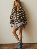 Fashion Floral Faux Lambswool Sweatshirt Women's Casual Zipper Pocket Loose Pullover Sweatshirt Autumn Festive Clothing