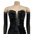 Luxury Evening Dress for Women Sexy Off Shoulder Ruched Crystal Velvet Mini Dress with Gloves Female Birthday Outfit Robe