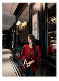 New Long Sleeved Jacquard Cardigan Summer Warm Loose Printing Versatile Retro Festival Red Lady Tang Suit Top