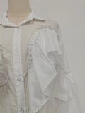 French Office Spliced Ruffled White Shirt for Women Lapel Long Sleeves Temperament Basics Shirts Female Autumn New