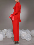 Women Elegant Evening Club Party Trumpet Long Sleeves Sexy Turtleneck Tight Maxi Bandage Dress Black Vestido