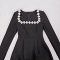 Elegant Mini Square Collar Diamond Evening Dress Short A-Line Long Sleeves White Pocket Princess Prom Gowns 2024 New