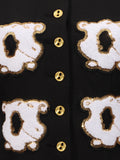 Elegant Spliced White Flower Embroidery Dress for Women O Neck Long Sleeve High Waist Patchwork Button Slim Dresses Female
