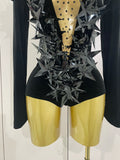 New Shiny Black Rhinestone Velvet Long Sleeve Bodysuit Women Evening Party Club Gala Hosts NightClub Bar Stage Costumes