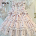 Olivegirl Sweet Dress Lolita Kawaii Vintage Women Girl Tea Party Cosplay Pink Polka Dot Lace Bow Tiered Cake Suspender Dress