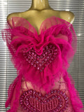 Women Sexy Sparkly Rhinestone Strapless Mesh See Through Mini Dress Eveing Party Birthday Singer DJ Nightclub Bar Stage Costume