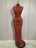 Luxury Shiny Mirror Rhinestones Hollowed-out Long Dress 2026Women Celebrity Evening Party Catwalk Prom Stage Photo Shoot Dresses