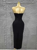 Women Sexy Strapless Shinning Sequins Bodycon Long Bandage Dress Celebrate Evening Party Cocktail Outfit Vestido