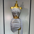 Women Birthday Party Rhinestones Tassels Transparent Short Dress Dance Show 2025 New Sexy Fashion Gold Sparkly Stage Costume