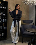 Stripe Tailored Coat For Women Lace Up V Neck Long Sleeves Coat Female Fashion Elegant High-End Formal Tailored Coat