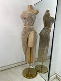 Sparkly Sequins Strapless Top Long Skirt Sets Nightclub Performance Nightclub Women's Outfit Two Pieces Stage Dress