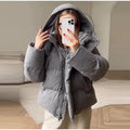 Women Hooded Stand Collar Cropped Puffer Jacket Zip Snap Button Loose Slim Short Quilted 2026 Casual Winter Warm Outerwear Coat