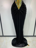 Sparkly Rhinestone Velvet Maxi Long Dress For Woman Sexy Backless Luxury Birthday Dress Evening Party Nightclub Stage Costume
